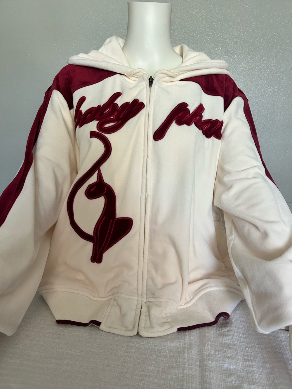 Baby Phat Heritage Velour Tracksuit Set Cream Burgundy Maroon Hoodie Pants 1X